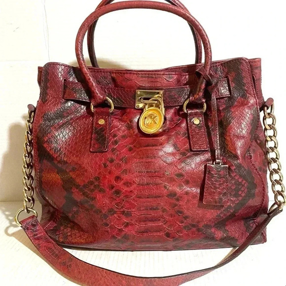 Michael kors burgundy Hamilton Python leather crossbody handbag - Picture 1 of 10